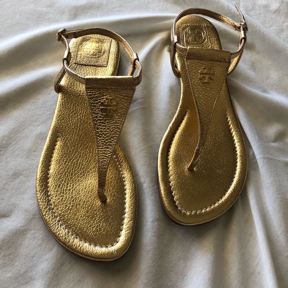 Tory Burch Gold Flat Sandals Size 9